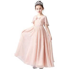 dideyttawl فستان شيفون زهرة للفتيات بأكمام كيب فستان وصيفة العروس للفتيات 4-16 مناسبة خاصة 383 in Kuwait