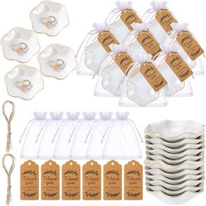 8 Set Wedding Favors for Guests Ceramic Ring Dish with Thank You Cards Organza Bags Leaf Ceramic Ring Dish Jewelry Holder Gifts for Bridal Shower Wedding Party Favors(pink) in Kuwait