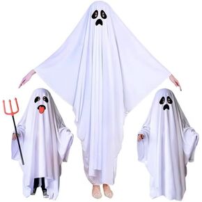 Halloween Cosplay Costume - White Long Cape Horror Outfits Cloak with Ghost Face - Children & Adult Robe in Saudi Arabia