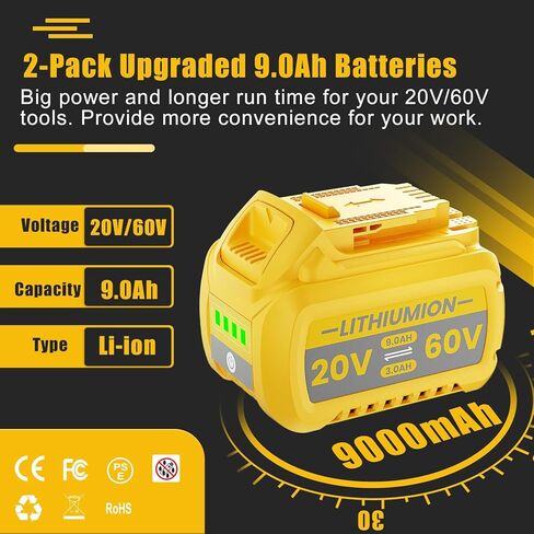 20V 7.0Ah Replacement for Dewalt 20V Max Battery, Compatible with Dewalt 20V Battery Max XR Cordless Tools DCB206 DCB200 DCB201 DCB204 DCB207 DCD/DCF/DCG Series 2Pack in Kuwait