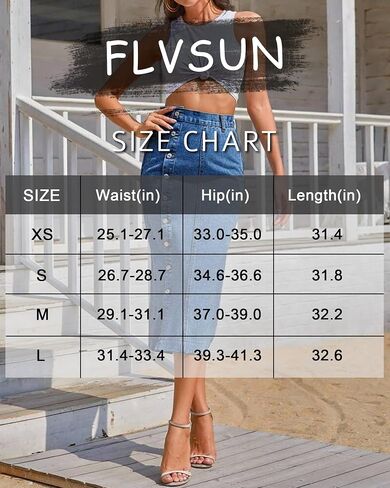 Women's Casual Split Denim Midi Jean Skirt Stretch High Waisted Button Up with Side Slit in Kuwait