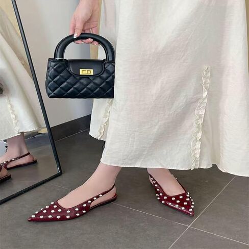 صنادل نسائية جلدية مرصعة بحزام خلفي ومقدمة مدببة ومريحة ومضادة للانزلاق وكعب مكتنز منخفض مع حزام كاحل مرن للمشي وحفلات التسوق Y2K in Kuwait