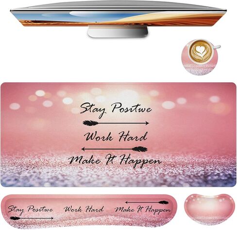 مجموعة لوحة ماوس لوحة المفاتيح، لوحة ماوس كبيرة للألعاب + مسند معصم لوحة المفاتيح + مسند معصم الماوس + قاعدة، دعم المعصم للوحة ماوس الكمبيوتر للكمبيوتر المحمول المكتبي. (35.4 بوصة × 15.7 بوصة) سجادة مكتب ممتدة (زهرية) in Kuwait