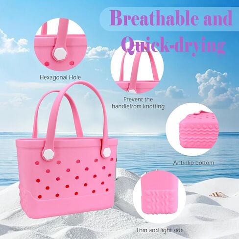 Small Rubber Beach Bag, EVA Travel Mini Tote for Women Waterproof Outdoor Beach Tote Washable Bitty Bag Open Handbag in Saudi Arabia