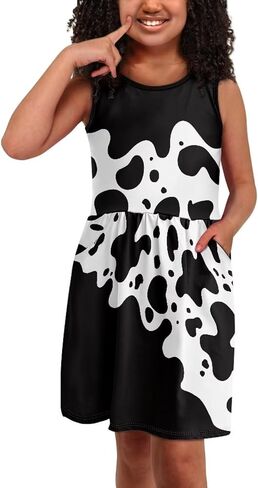 Flashideas Girls Dresses Round Neck Flared Skate Dress with Pockets Casual Dresses Soft Comfortable in Saudi Arabia