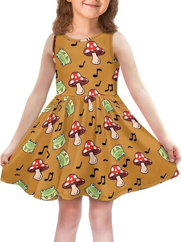 Flashideas Girls Dresses Round Neck Flared Skate Dress with Pockets Casual Dresses Soft Comfortable in Saudi Arabia