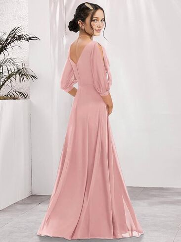 Junior Bridesmaid Dresses Sleeves V-Neck Girls Formal Dresses Long Chiffon Flower Girl Dress in Saudi Arabia