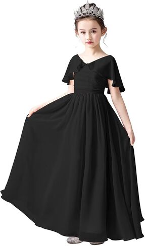 dideyttawl Chiffon Flower Girls Dress Cape Sleeves Junior Bridesmaid Dress for Girls 4-16 Special Occasion 383 in Kuwait
