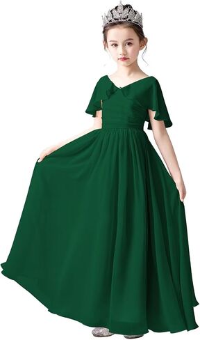 dideyttawl Chiffon Flower Girls Dress Cape Sleeves Junior Bridesmaid Dress for Girls 4-16 Special Occasion 383 in Kuwait