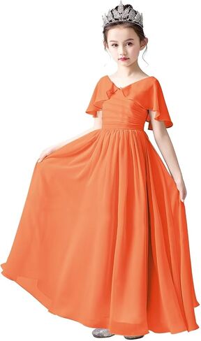 dideyttawl Chiffon Flower Girls Dress Cape Sleeves Junior Bridesmaid Dress for Girls 4-16 Special Occasion 383 in Kuwait