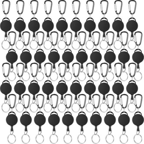 Heavy-Duty Retractable Key Chain ID Badge Holder Reel Clip with Steel Wire Rope and Metal Buckle for Carrying Keys, Black (20 Pieces) in Saudi Arabia