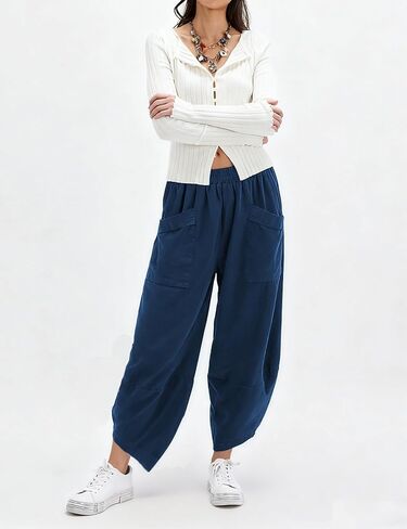 Yeokou Womens Baggy Wide Leg Pants Casual Corduroy Elastic Waist Harem Trousers with Pockets in Saudi Arabia