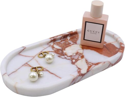 OOBOOB Natural Calacatta Viola Violet Marble Tray, Oval Perfume Tray, Bathroom Organizer for Vanity, Kitchen & Living Room, Perfect for Home Decor Lovers​ in Saudi Arabia