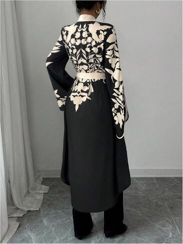 MakeMeChic Women's Floral Bell Sleeve Blouse V Neck High Low Tie Belted Elegant Shirt Work Dressy Tops in Saudi Arabia
