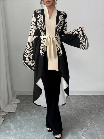 MakeMeChic Women's Floral Bell Sleeve Blouse V Neck High Low Tie Belted Elegant Shirt Work Dressy Tops in Saudi Arabia