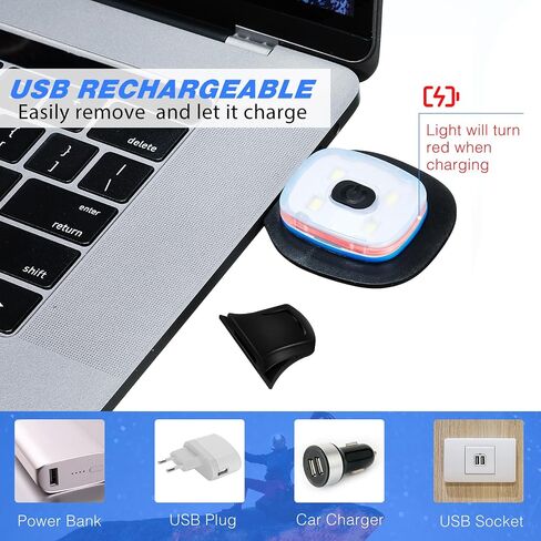 Mudder USB Rechargeable Light for LED Knit Beanie Hat, 4 Pieces, Strong Medium and Weak Mode Hat Lights Flashing Hands Free Flashlight Men Dad Father, Black in Saudi Arabia