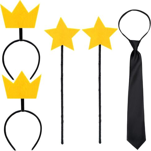 5PCS Fairy Costume Accessories Adult Fairy Wand Crown Yellow Star Wand Black Tie Adult Couple Halloween Party Dress Up in Saudi Arabia