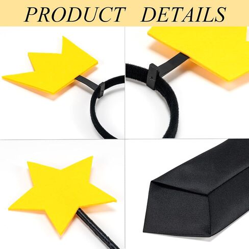 5PCS Fairy Costume Accessories Adult Fairy Wand Crown Yellow Star Wand Black Tie Adult Couple Halloween Party Dress Up in Saudi Arabia