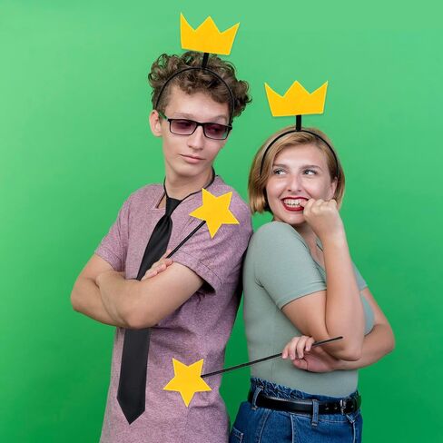5PCS Fairy Costume Accessories Adult Fairy Wand Crown Yellow Star Wand Black Tie Adult Couple Halloween Party Dress Up in Saudi Arabia