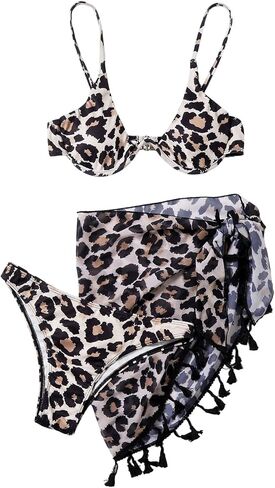 SweatyRocks Women's 3 Piece Bikini Set Leopard Print Triangle Swimsuit with Cover Up in Saudi Arabia