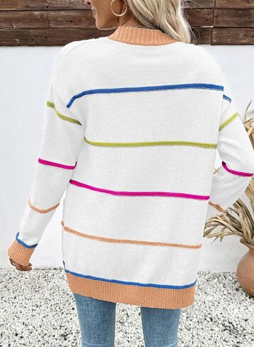 Sidefeel Women's Lightweight Cardigan Sweaters Open Front Long Sleeve Casual Striped Cardigans with Pockets in Saudi Arabia
