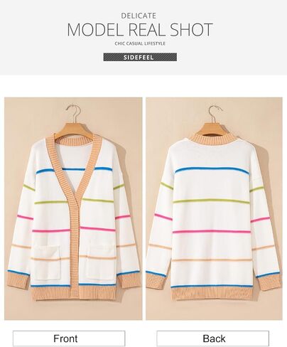 Sidefeel Women's Lightweight Cardigan Sweaters Open Front Long Sleeve Casual Striped Cardigans with Pockets in Saudi Arabia