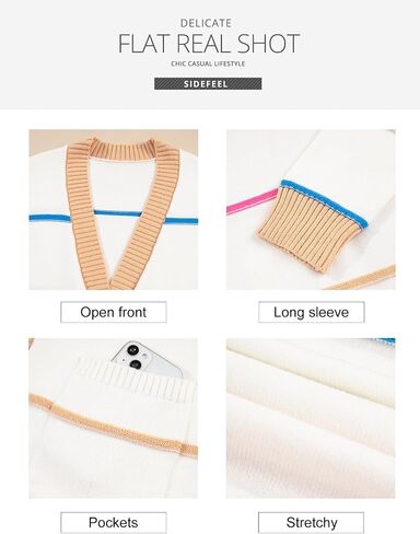Sidefeel Women's Lightweight Cardigan Sweaters Open Front Long Sleeve Casual Striped Cardigans with Pockets in Saudi Arabia