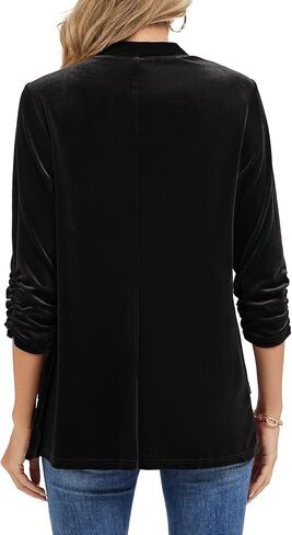 Velvet Cardigans for Women's Ruched 3/4 Sleeve Open Front Collarless Casual Office Work Velvet Cardigan Pockets in Kuwait