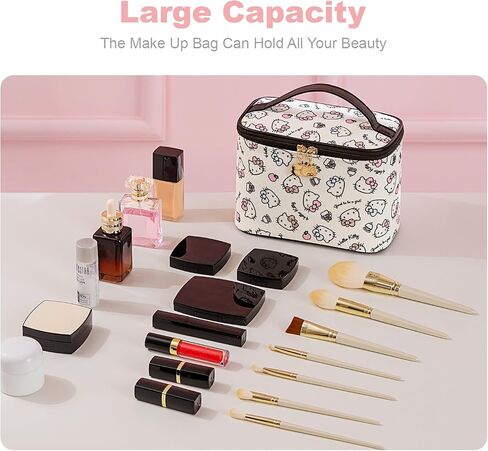 Vimanllie Makeup Bag Large Waterproof Cosmetic Bag with Dedicated Brush Holder, Cute Printed Makeup Organizer for Women Traveling,Portable Toiletry Bag for Girls in Saudi Arabia