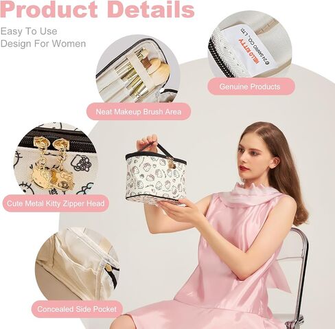 Vimanllie Makeup Bag Large Waterproof Cosmetic Bag with Dedicated Brush Holder, Cute Printed Makeup Organizer for Women Traveling,Portable Toiletry Bag for Girls in Saudi Arabia