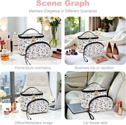 Vimanllie Makeup Bag Large Waterproof Cosmetic Bag with Dedicated Brush Holder, Cute Printed Makeup Organizer for Women Traveling,Portable Toiletry Bag for Girls in Saudi Arabia