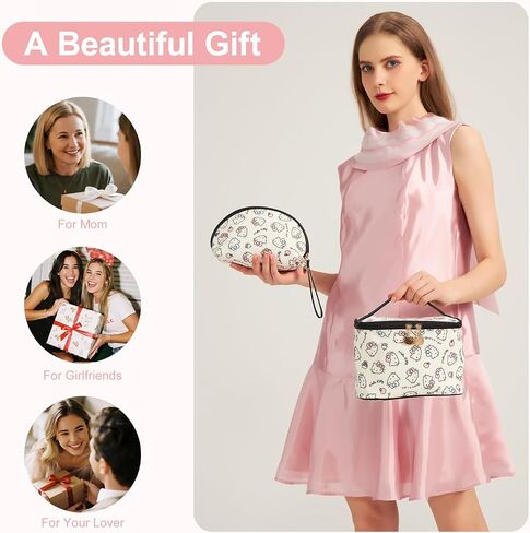 Vimanllie Makeup Bag Large Waterproof Cosmetic Bag with Dedicated Brush Holder, Cute Printed Makeup Organizer for Women Traveling,Portable Toiletry Bag for Girls in Saudi Arabia