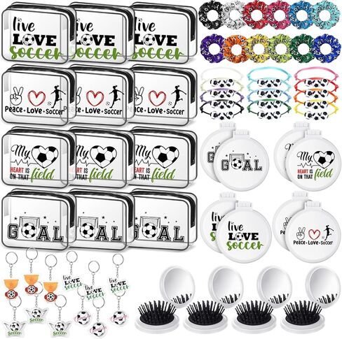Meanplan 60 Pcs Softball Party Favors Softball Team Gifts for Teen Girls Women Players with 12 Set Bracelets Keychains Makeup Bag Mini Brush with Mirror Hair Scrunchies for Sport Party Supplies in Saudi Arabia