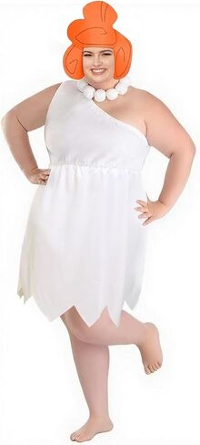 Halloween Costume for Women, 3 pcs Wilma Costume Women White Dress, Necklace and Headgear, Women Caveman Costume for Halloween Stone Period Theme Party Cosplay-Plus Size(XXL) in Saudi Arabia