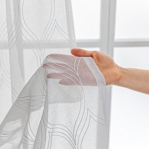 Amazon Basics 2-Piece Embroidery Sheer Curtain Set, Light Filtering Hollow Drapes for Living Room and Bedroom, 52" W × 84" L, White Scale in Saudi Arabia