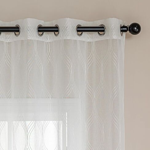 Amazon Basics 2-Piece Embroidery Sheer Curtain Set, Light Filtering Hollow Drapes for Living Room and Bedroom, 52" W × 84" L, White Scale in Saudi Arabia