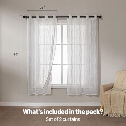 Amazon Basics 2-Piece Embroidery Sheer Curtain Set, Light Filtering Hollow Drapes for Living Room and Bedroom, 52" W × 84" L, White Scale in Saudi Arabia
