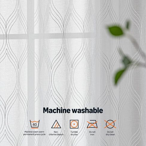 Amazon Basics 2-Piece Embroidery Sheer Curtain Set, Light Filtering Hollow Drapes for Living Room and Bedroom, 52" W × 84" L, White Scale in Saudi Arabia