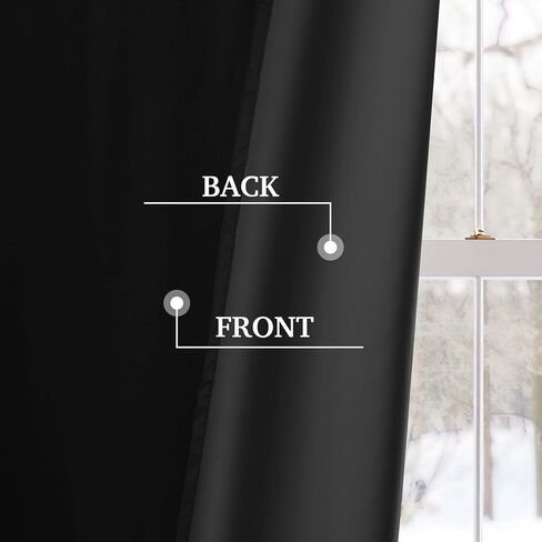 100% Blackout Curtains for Bedroom, Rod Pocket Lightweight Short Curtain for Privacy, Window Treatment Drapes for Kitchen Nursery Bathroom, W52 x L63 per Panel, Black, 1 Pair in Saudi Arabia