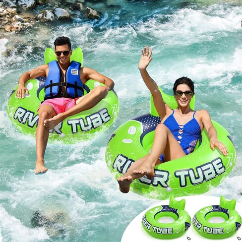 53" Heavy Duty Inflatable River Tube Inflatable Pool Float Large Water Tube Green Float River Adult Raft Lounger with Mesh Bottom Backrest 2 Cup Holders and Handles,Holds 300lb in Saudi Arabia