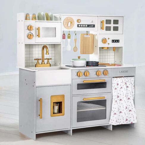 مطبخ لعب الأطفال الخشبي من لابيب، مجموعة ألعاب المطبخ مع الكثير من ميزات اللعب وأدوات الطبخ، مجموعة ألعاب مطبخ للأطفال الصغار مصممة على طراز منزلي عصري للأولاد والبنات in Kuwait