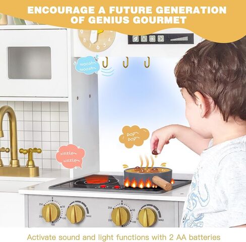 مطبخ لعب الأطفال الخشبي من لابيب، مجموعة ألعاب المطبخ مع الكثير من ميزات اللعب وأدوات الطبخ، مجموعة ألعاب مطبخ للأطفال الصغار مصممة على طراز منزلي عصري للأولاد والبنات in Kuwait