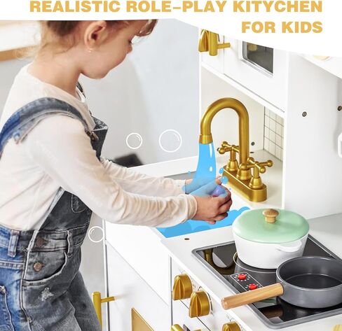 مطبخ لعب الأطفال الخشبي من لابيب، مجموعة ألعاب المطبخ مع الكثير من ميزات اللعب وأدوات الطبخ، مجموعة ألعاب مطبخ للأطفال الصغار مصممة على طراز منزلي عصري للأولاد والبنات in Kuwait