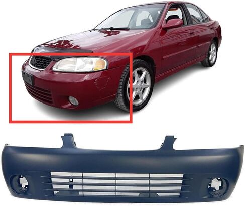 FitParts Compatible With Front Bumper Cover Nissan Sentra 2000 2001 2002 2003 GXE XE CA Limited Sedan 00 01 02 03. New, Primed and Ready for Paint. W/Fog Light Holes. F20225M125 in Saudi Arabia