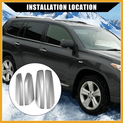 Upper/Roof Rack Rails End Cap Protection Cover Shell for Toyota Highlander 2008-2013 / Rails End Covers Shell Cap / 4 Pcs/Silver Tone White Replacement in Saudi Arabia