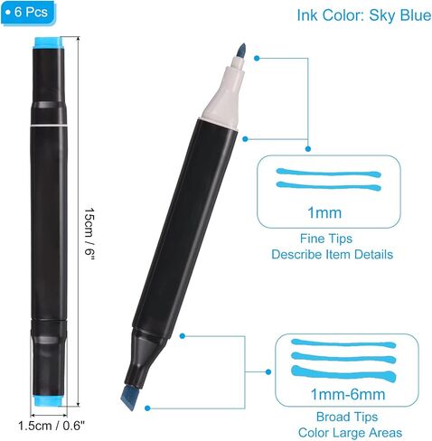 PATIKIL Dual Tip Alcohol Art Markers, 6 Pcs Black Barrel Alcohol Markers with Brush Tip and Fine Tip for Illustration Artist Adult Coloring Drawing Permanent Sketching, Yellow in Saudi Arabia