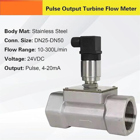 Stainless Steel Turbine Flow Meter, 4-20mA Transmitter, Pulse Output Sensor, Water Diesel Methanol Gasoline Liquid Flow Meter(DN50 Pulse) in Saudi Arabia