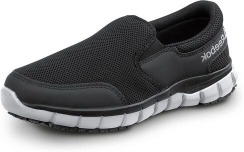 حذاء عمل Reebok Work Sublite للسيدات، أسود/رمادي، طراز رياضي سهل الارتداء، مقاوم للانزلاق MaxTrax، حذاء عمل ناعم عند الأصابع in Saudi Arabia