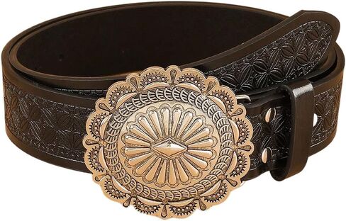 Women's Vintage Embossed Leather Belt Cowgirl Cowboy Western Country Belts for Jeans Pants in Saudi Arabia