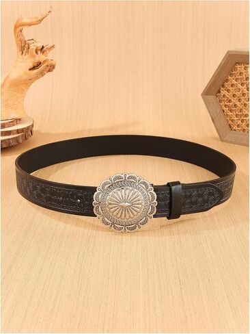 Women's Vintage Embossed Leather Belt Cowgirl Cowboy Western Country Belts for Jeans Pants in Saudi Arabia